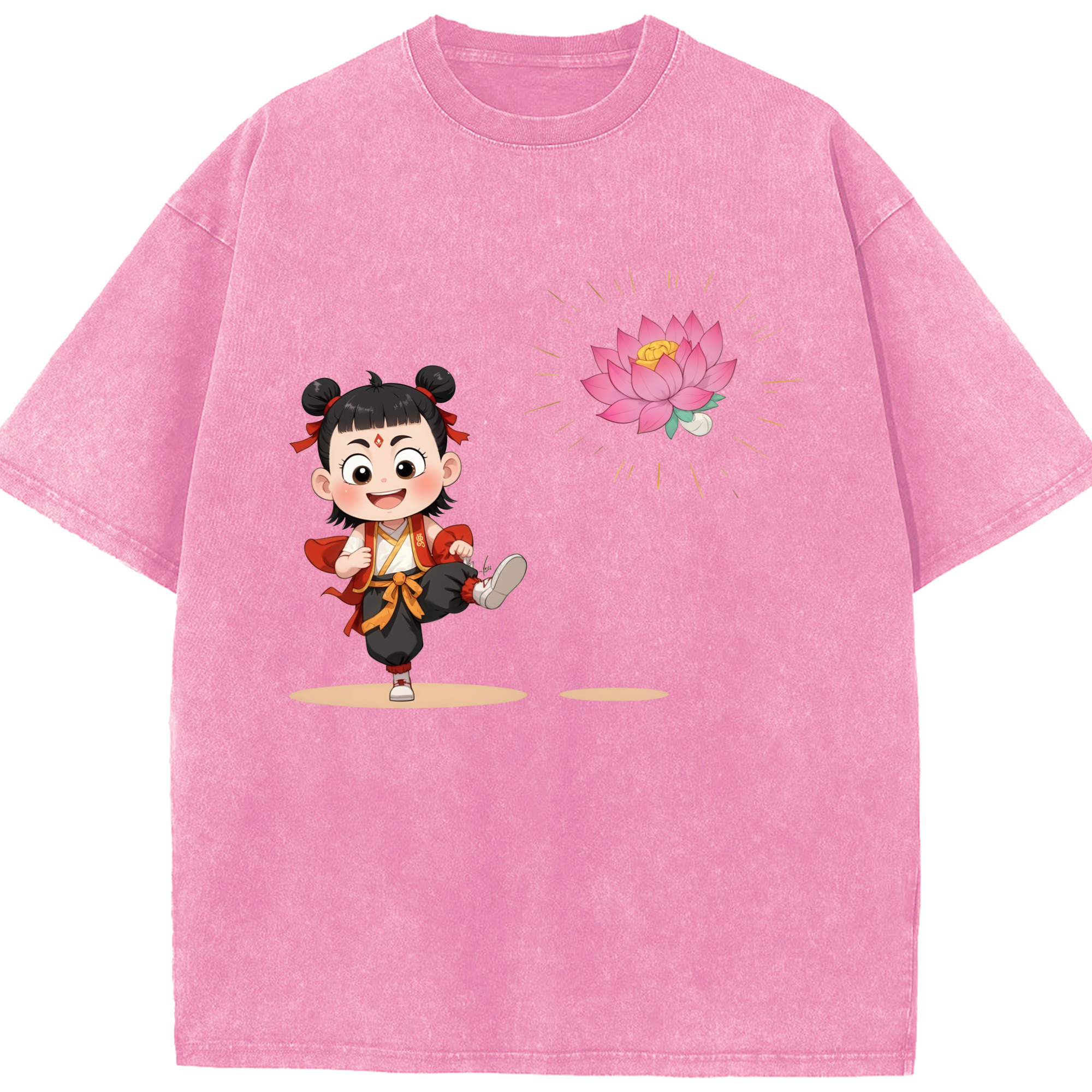 （画像用） Ne Zha 2 ナタ 魔童の大暴れ 綿100% ヴィンテージ風 半袖Tシャツ（フロントプリント）